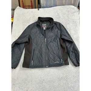 Eddie Bauer 365 Quilted Jacket Women's Black Full Zip Logo Zipper Pockets